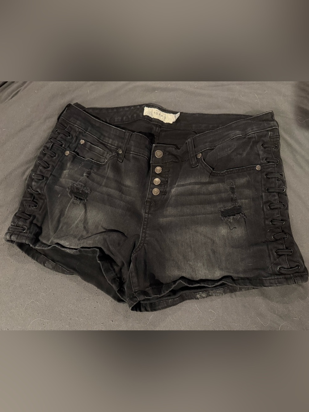 torrid Black Distressed Lace-Up Boyfriend Denim Shorts